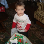 Evan opening gifts