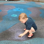 Evan in the fountain