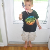 Evan with his flag