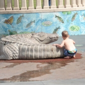 Evan in the fountain