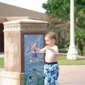 Evan in the fountain