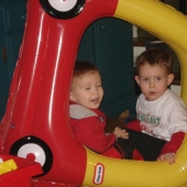 Evan and Nick in cousin Nick\'s sweet car