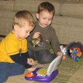 Evan and Nick with the computer