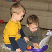 Evan and Nick with the computer