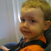 Evan on the plane home, take 1